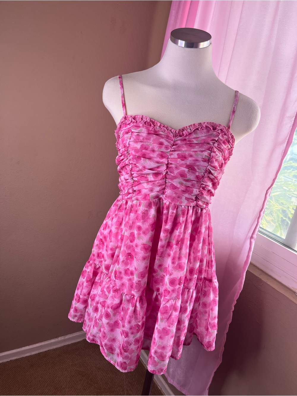 Pink Ruched Floral Sundress
